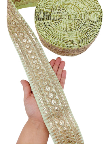 Art Silk Trim Gold Embroidered Sequins Trim, Decorative Trim, Indian Sari Border